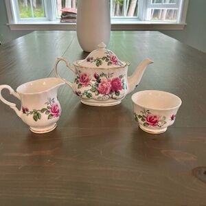 English Rose fine bone china Teapot Set with Creamer and Sugar Bowl